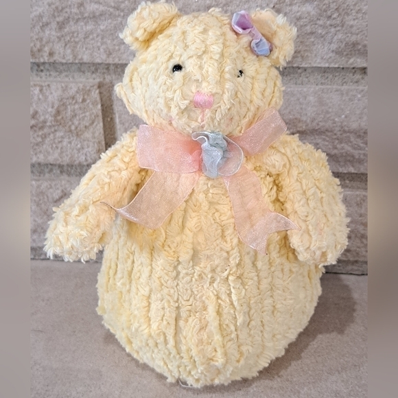 Vintage Other - Vintage Terry Cloth Cat Plush Toy Stuffed Animal Embroidered Yellow Bow Collect